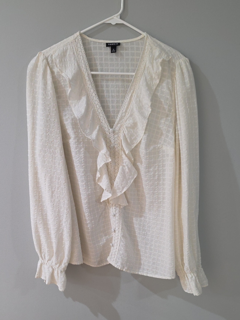 torrid Ivory Ruffle V-Neck Peasant Blouse